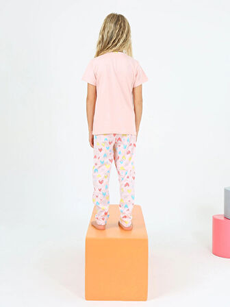 Kız Çocuk Kısa Kollu %100 Pamuklu Düğme Detaylı Little Dreamer Pijama Takımı Somon
