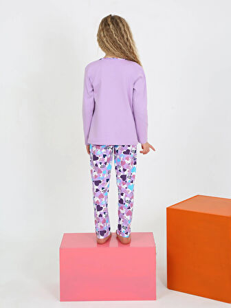 Kız Çocuk Uzun Kollu %100 Pamuklu Düğme Detaylı Pijama Takımı Love Me