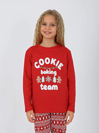 Kız Çocuk Uzun Kollu %100 Pamuklu Pijama Takımı Cookie Team