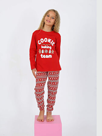 Kız Çocuk Uzun Kollu %100 Pamuklu Pijama Takımı Cookie Team