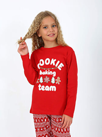 Kız Çocuk Uzun Kollu %100 Pamuklu Pijama Takımı Cookie Team