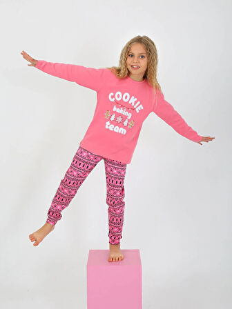 Kız Çocuk Uzun Kollu %100 Pamuklu Pijama Takımı Cookie Team