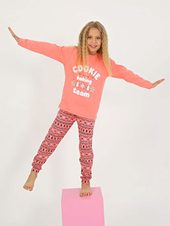 Kız Çocuk Uzun Kollu %100 Pamuklu Pijama Takımı Cookie Team