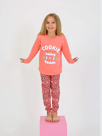Kız Çocuk Uzun Kollu %100 Pamuklu Pijama Takımı Cookie Team