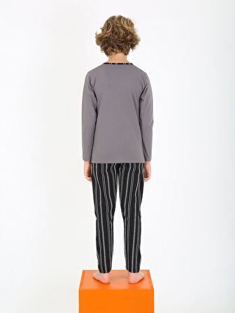 Erkek Çocuk Uzun Kollu %100 Pamuklu Düğme Detaylı Pijama Takımı Classic