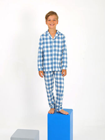 Erkek Çocuk Uzun Kollu %100 Pamuklu Düğmeli Pijama Takımı Vita