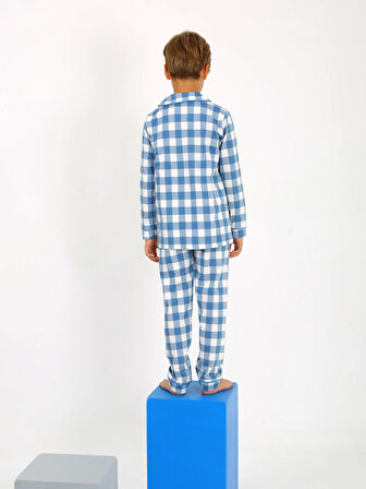 Erkek Çocuk Uzun Kollu %100 Pamuklu Düğmeli Pijama Takımı Vita