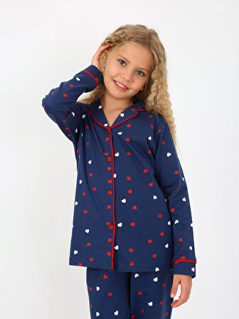 Kız Çocuk Uzun Kollu %100 Pamuklu Düğmeli Pijama Takımı Lovely