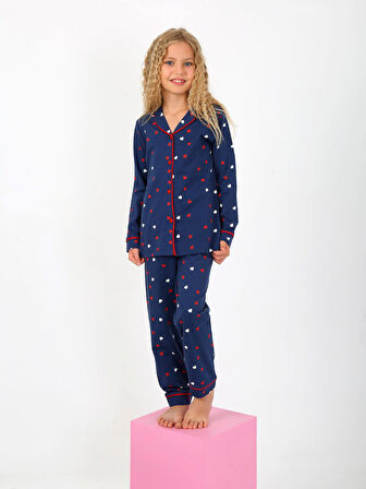 Kız Çocuk Uzun Kollu %100 Pamuklu Düğmeli Pijama Takımı Lovely