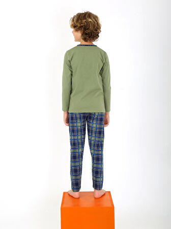Erkek Çocuk Uzun Kollu %100 Pamuklu Düğme Detaylı Pijama Takımı Next Level