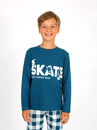 Erkek Çocuk Uzun Kollu %100 Pamuklu Pijama Takımı Star Skate