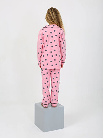 Kız Çocuk Uzun Kollu %100 Pamuklu Düğmeli Pijama Takımı Soft