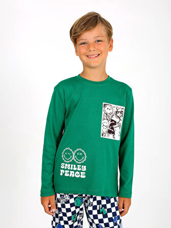 Erkek Çocuk Uzun Kollu %100 Pamuklu Pijama Takımı Peace