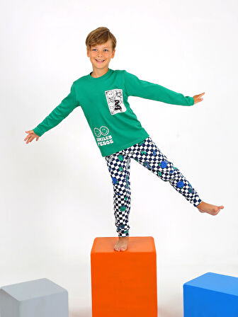 Erkek Çocuk Uzun Kollu %100 Pamuklu Pijama Takımı Peace