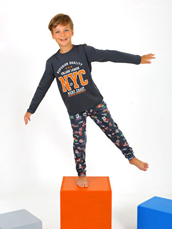 Erkek Çocuk Uzun Kollu %100 Pamuklu Pijama Takımı West Coast