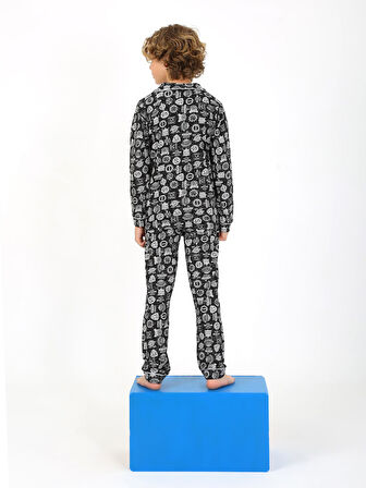 Erkek Çocuk Uzun Kollu %100 Pamuklu Düğmeli Pijama Takımı Arma Uzun