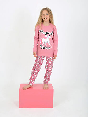Kız Çocuk Uzun Kollu %100 Pamuklu Pijama Takımı Magical Horse