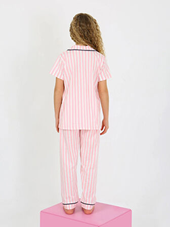 Kız Çocuk Kısa Kollu Düğmeli %100 Pamuklu Pijama Takımı Pinky