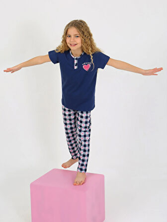 Kız Çocuk Kısa Kollu Düğme Detaylı %100 Pamuklu Pijama Takımı Special Love