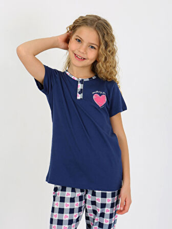 Kız Çocuk Kısa Kollu Düğme Detaylı %100 Pamuklu Pijama Takımı Special Love