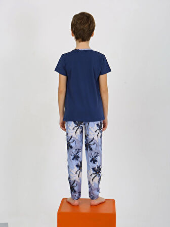 Erkek Çocuk Kısa Kollu Düğme Detaylı %100 Pamuklu Pijama Takımı The Palm