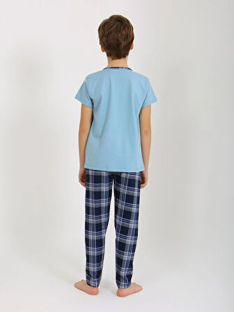 Erkek Çocuk Kısa Kollu Düğme Detaylı %100 Pamuklu Pijama Takımı Be