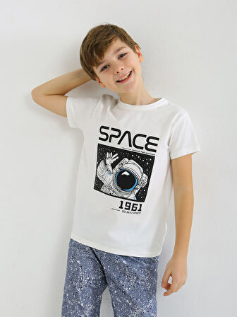Erkek Çocuk Kısa Kollu %100 Pamuklu Pijama Takımı Go Space