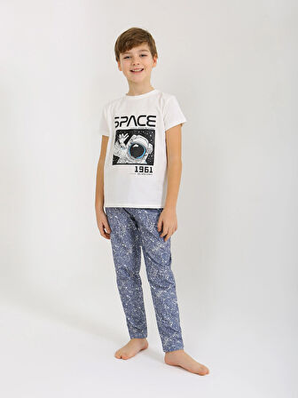 Erkek Çocuk Kısa Kollu %100 Pamuklu Pijama Takımı Go Space