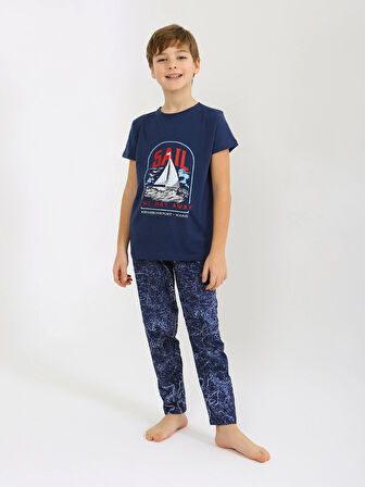 Erkek Çocuk Kısa Kollu %100 Pamuklu Pijama Takımı Sail