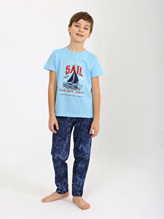 Erkek Çocuk Kısa Kollu %100 Pamuklu Pijama Takımı Sail