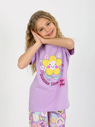 Kız Çocuk Kısa Kollu %100 Pamuklu Pijama Takımı Be Kind