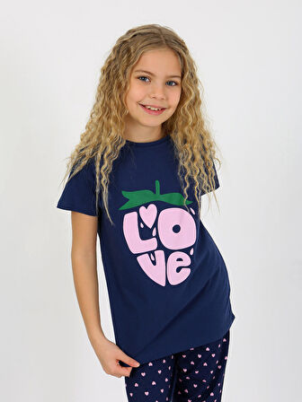 Kız Çocuk Kısa Kollu %100 Pamuklu Pijama Takımı Cute Love