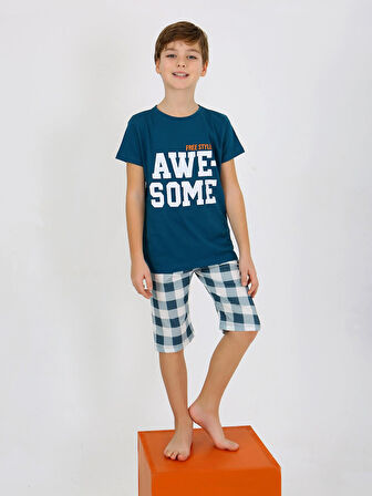 Erkek Çocuk Kısa Kollu Kapri %100 Pamuklu Pijama Takımı Awesome