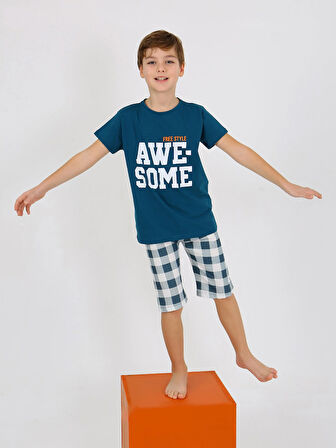 Erkek Çocuk Kısa Kollu Kapri %100 Pamuklu Pijama Takımı Awesome