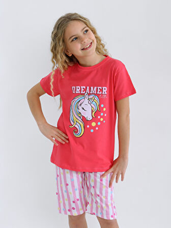 Kız Çocuk Kısa Kollu Kapri %100 Pamuklu Pijama Takımı Dreamer Girl
