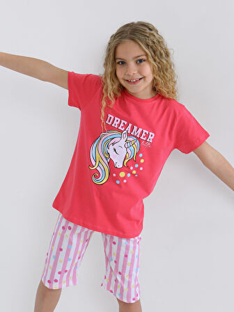 Kız Çocuk Kısa Kollu Kapri %100 Pamuklu Pijama Takımı Dreamer Girl