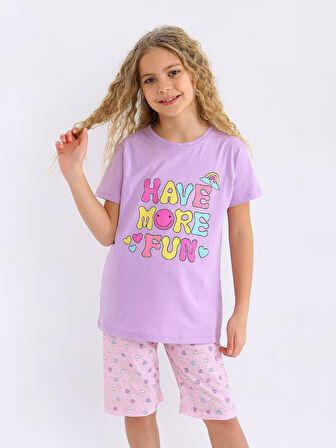 Kız Çocuk Kısa Kollu Kapri %100 Pamuklu Pijama Takımı More Fun