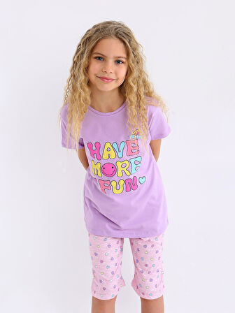 Kız Çocuk Kısa Kollu Kapri %100 Pamuklu Pijama Takımı More Fun