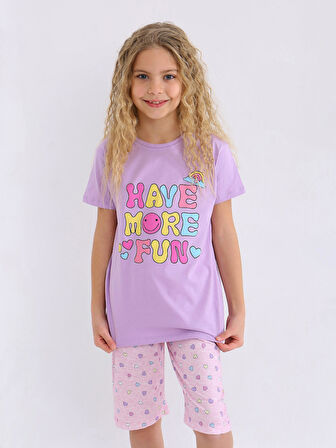 Kız Çocuk Kısa Kollu Kapri %100 Pamuklu Pijama Takımı More Fun