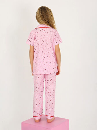 Kız Çocuk Kısa Kollu Düğmeli %100 Pamuklu Pijama Takımı Sera