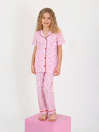 Kız Çocuk Kısa Kollu Düğmeli %100 Pamuklu Pijama Takımı Sera
