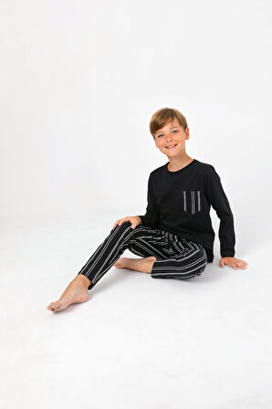 Erkek Çocuk Uzun Kollu %100 Pamuklu Cepli Pijama Takımı Drift