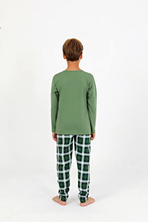 Erkek Çocuk Uzun Kollu %100 Pamuklu Düğme Detaylı Pijama Takımı Everest
