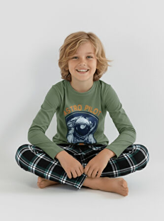 Erkek Çocuk Uzun Kollu %100 Pamuklu Pijama Takımı Astro Pilot