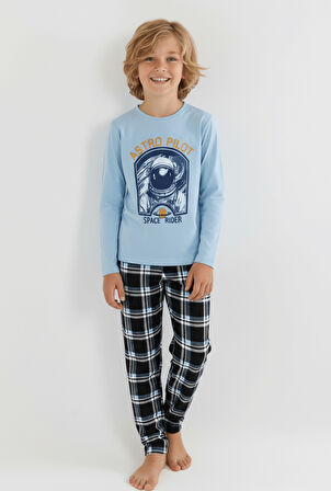Erkek Çocuk Uzun Kollu %100 Pamuklu Pijama Takımı Astro Pilot