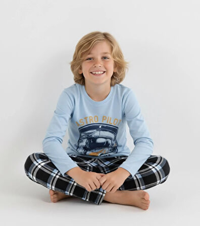 Erkek Çocuk Uzun Kollu %100 Pamuklu Pijama Takımı Astro Pilot
