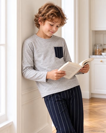 Erkek Çocuk Uzun Kollu %100 Pamuklu Cepli Bluclass Pijama Takımı