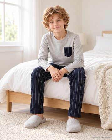 Erkek Çocuk Uzun Kollu %100 Pamuklu Cepli Bluclass Pijama Takımı