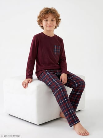 Erkek Çocuk Uzun Kollu Cepli %100 Pamuklu Pijama Takımı Comfort