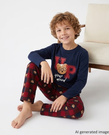 Erkek Çocuk Uzun Kollu %100 Pamuklu Pijama Takımı Bear Mood